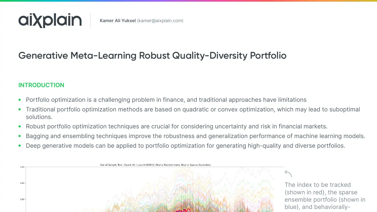 First page of the whitepaper Generative Meta-Learning Robust Quality-Diversity Portfolio