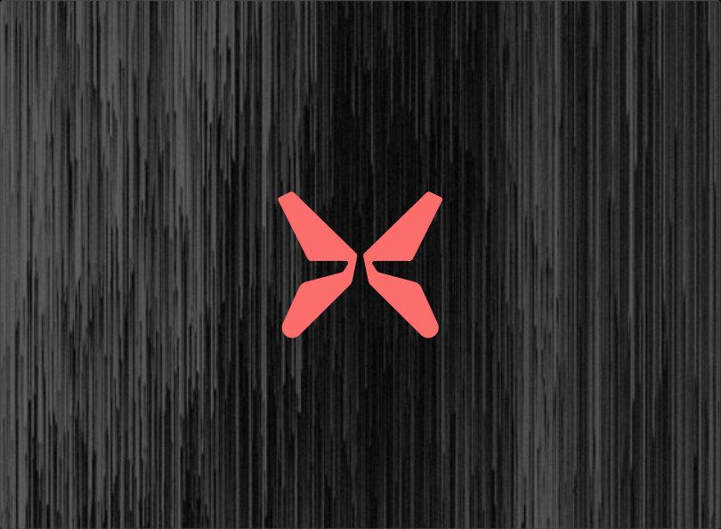 Vertical paint streaks behind the coral butterfly mark