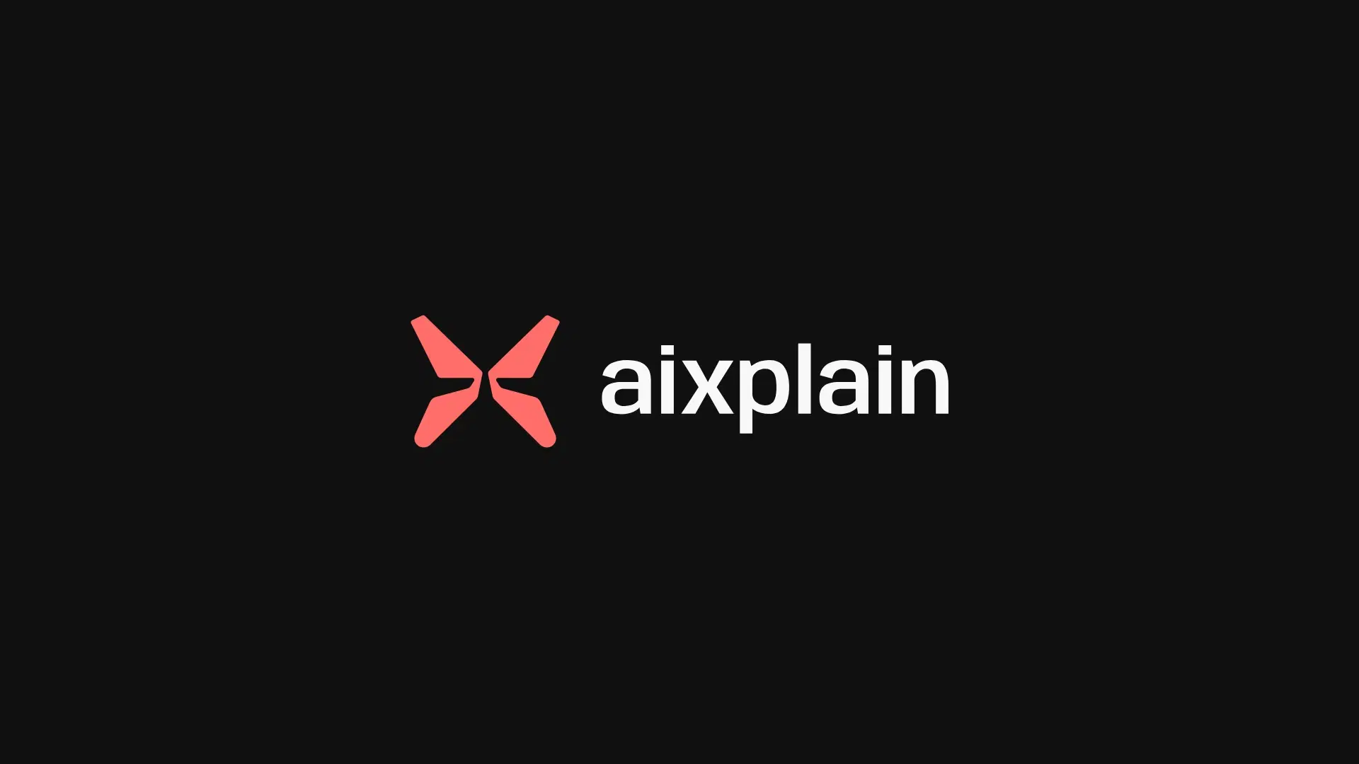 The aixplain logo, the coral iron butterfly mark beside the lowercase aixplain wordmark, on black